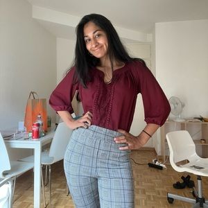 XS maroon polyester blouse, professional, business attire